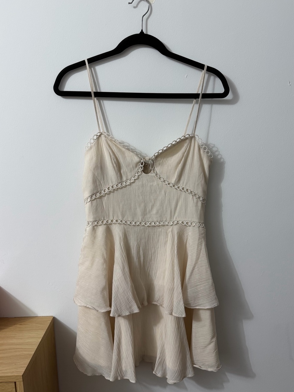 Cream Spaghetti Strap Tiered Mini Dress